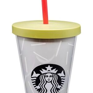 Starbucks Cup with Lime Lid and Red Straw